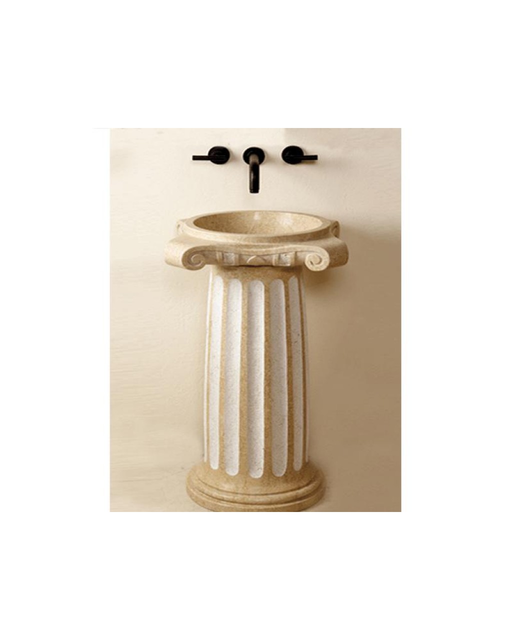 İşlemeli Kanallı Bej Mermer Dikey Lavabo