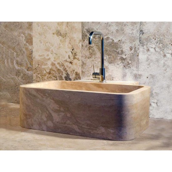 Traverten Oval Köşeli Kare Lavabo